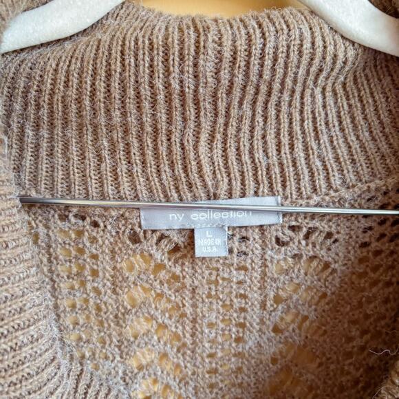 Macy's NY Collection Taupe Short Sleeve Open-Knit Cowl Neck Sweater 🩶 - Picture 3 of 5
